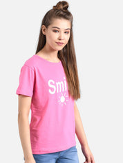 Kotty Women Pink Printed Round Neck T-shirt