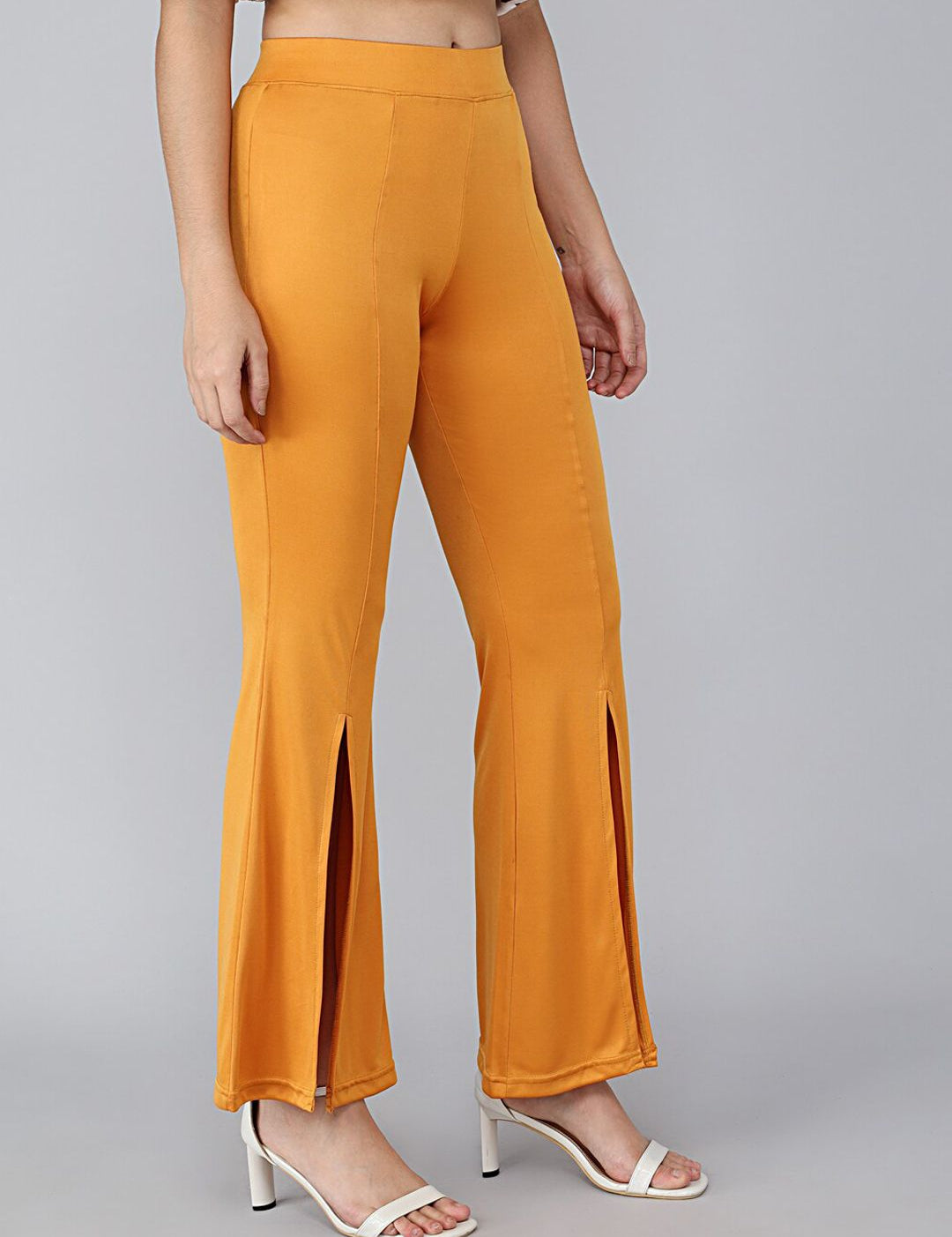Kotty Women Yellow Flared High-Rise Bootcut Trousers Bootcut Trousers