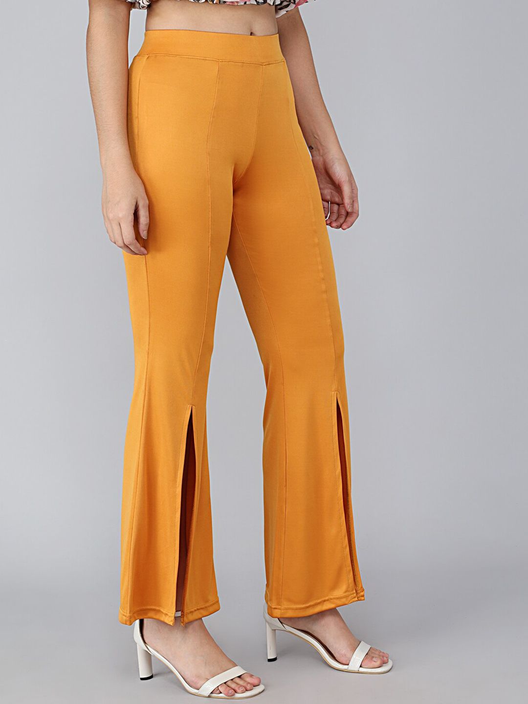 Kotty Women Yellow Flared High-Rise Bootcut Trousers Bootcut Trousers