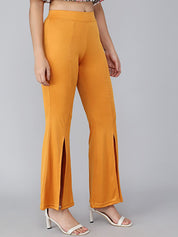 Kotty Women Yellow Flared High-Rise Bootcut Trousers Bootcut Trousers