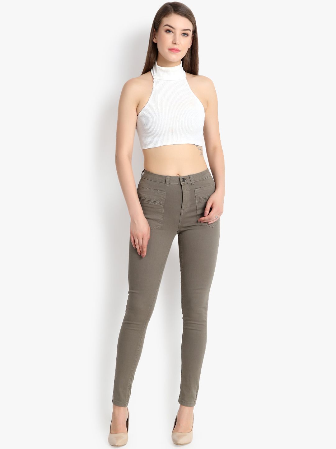 Kotty Women Taupe Skinny Fit High-Rise Clean Look Jeans