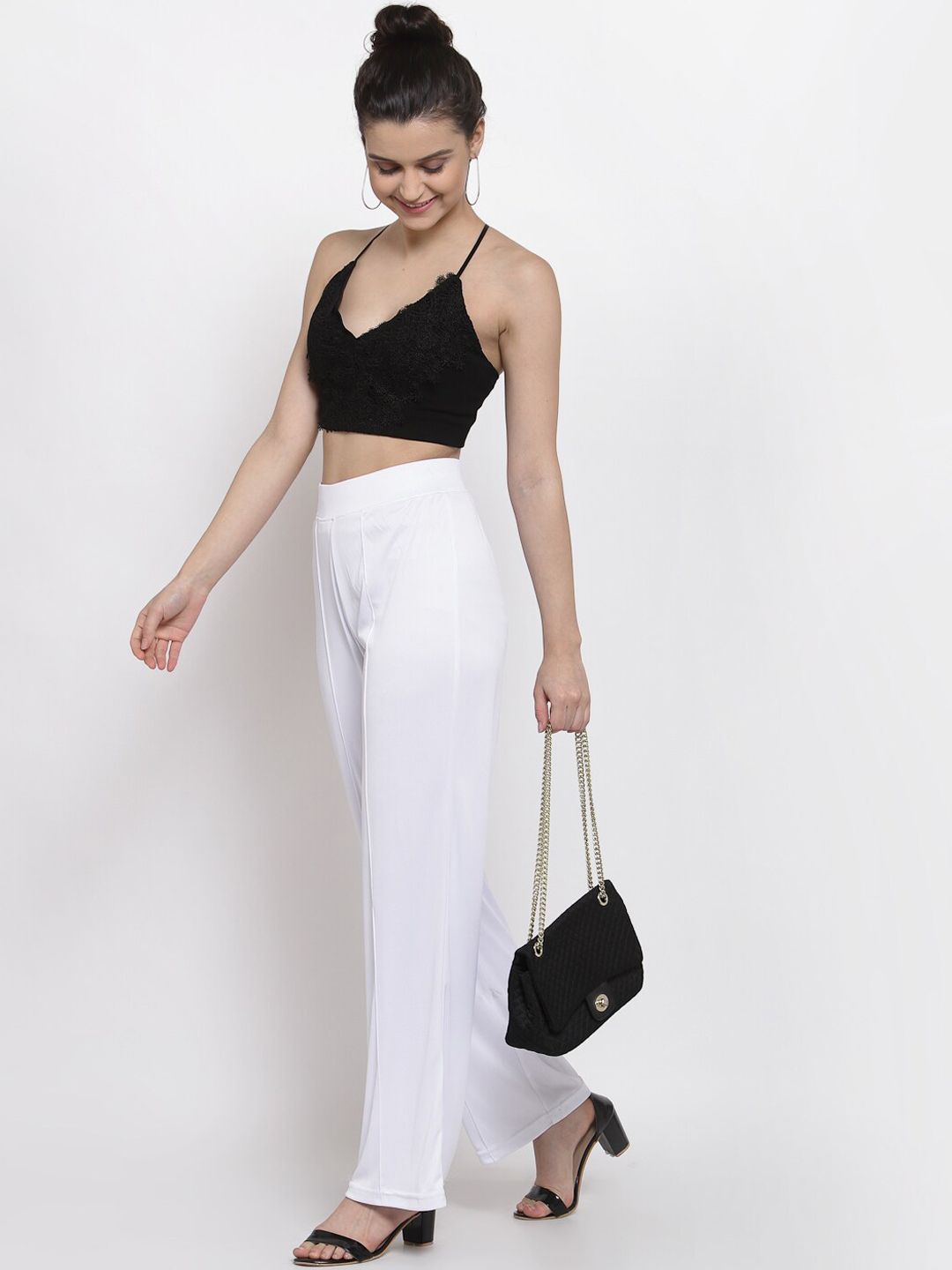 Kotty Women White Flared High-Rise Parallel Trousers