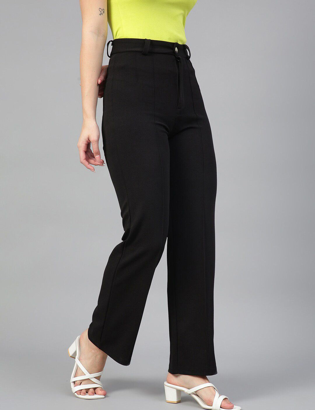 KOTTY BIZwear Women Relaxed Straight Fit High-Rise Easy Wash Trousers