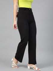 KOTTY BIZwear Women Relaxed Straight Fit High-Rise Easy Wash Trousers