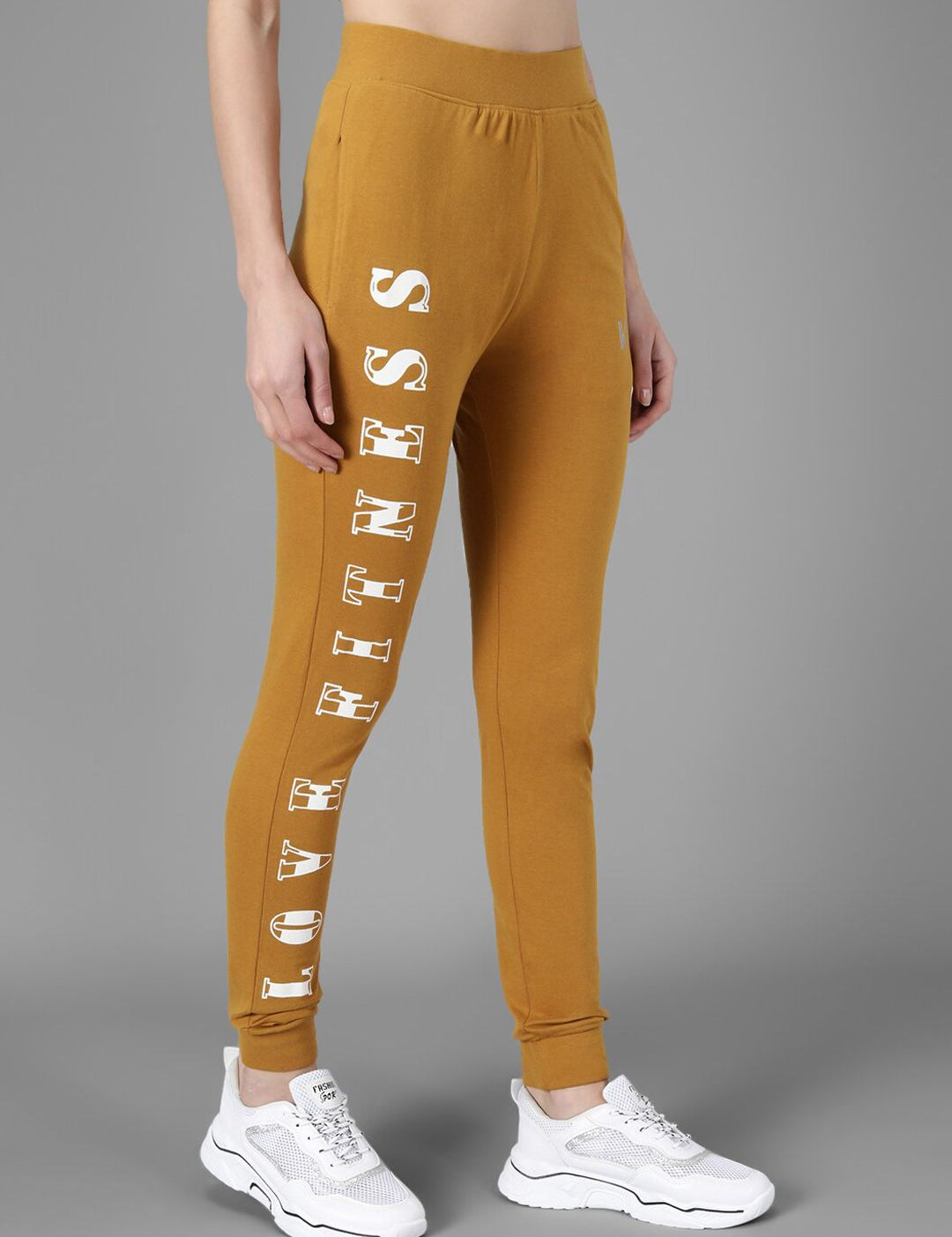 Kotty Women Mustard Yellow & White Printed Joggers