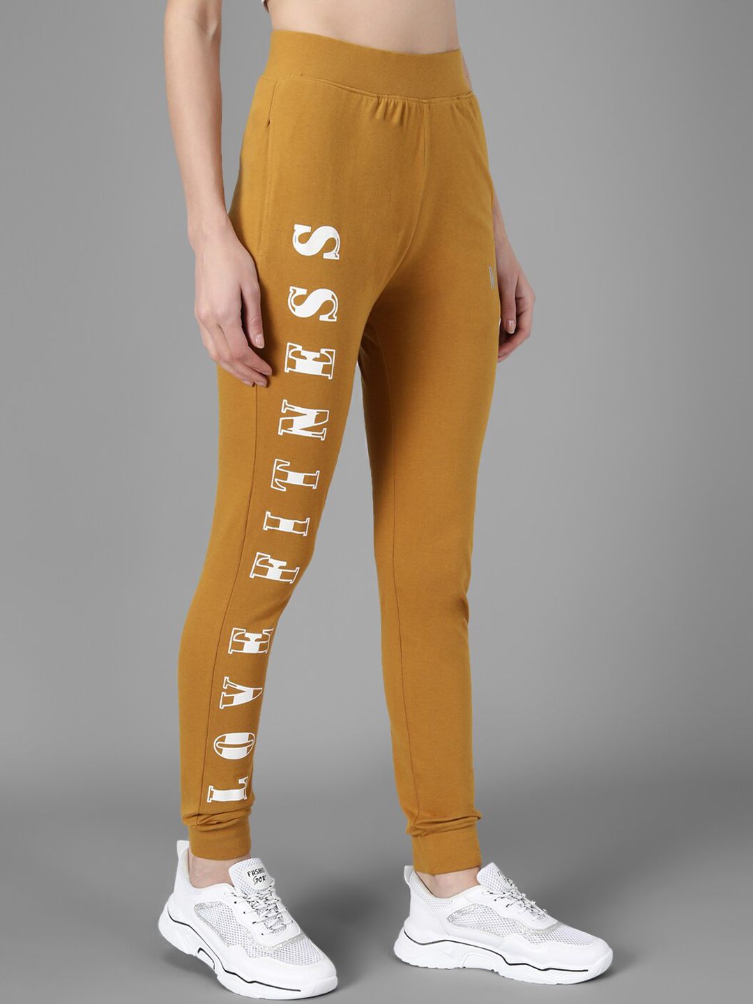 Kotty Women Mustard Yellow & White Printed Joggers