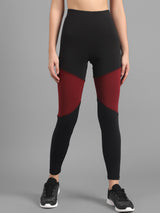 Kotty Women Black & Maroon Colourblocked Ankle-Length Tights