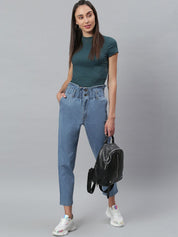 Kotty Women Blue Boyfriend Fit High-Rise Cotton Clean Look Jeans