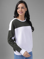 Kotty Women Olive Green & White Colourblocked Sweatshirt