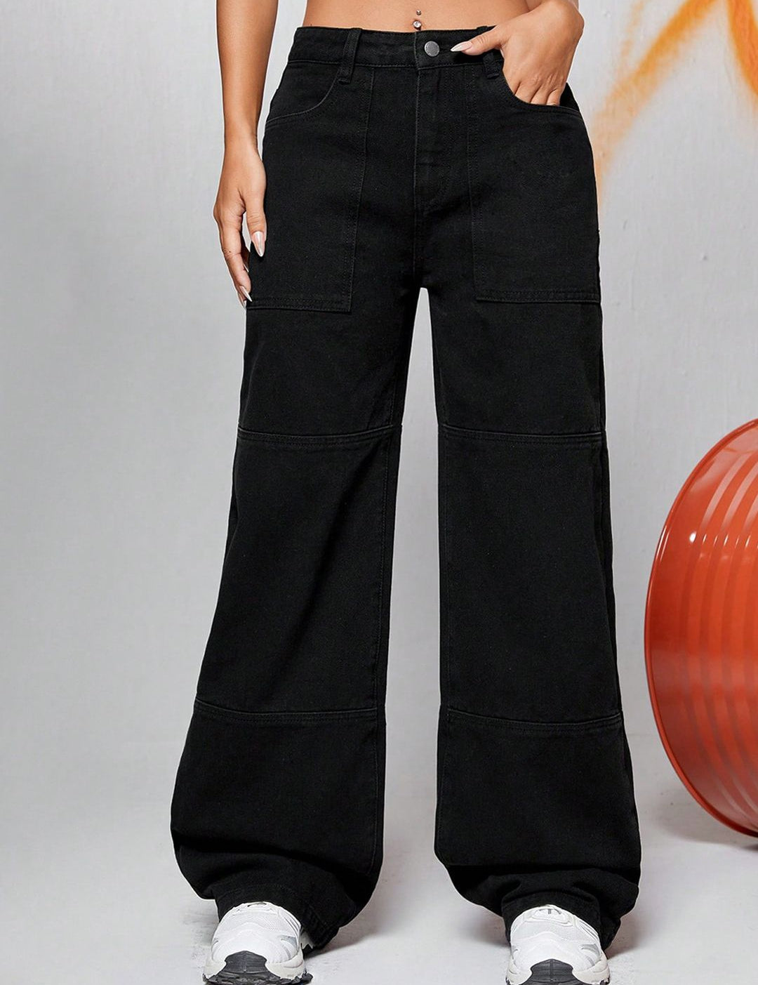 Kotty Women Black Jean Wide Leg High-Rise Clean Look Stretchable Jeans