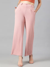 KOTTY BIZwear Women Pink Relaxed Straight Leg Fit High-Rise Easy Wash Parallel Trousers