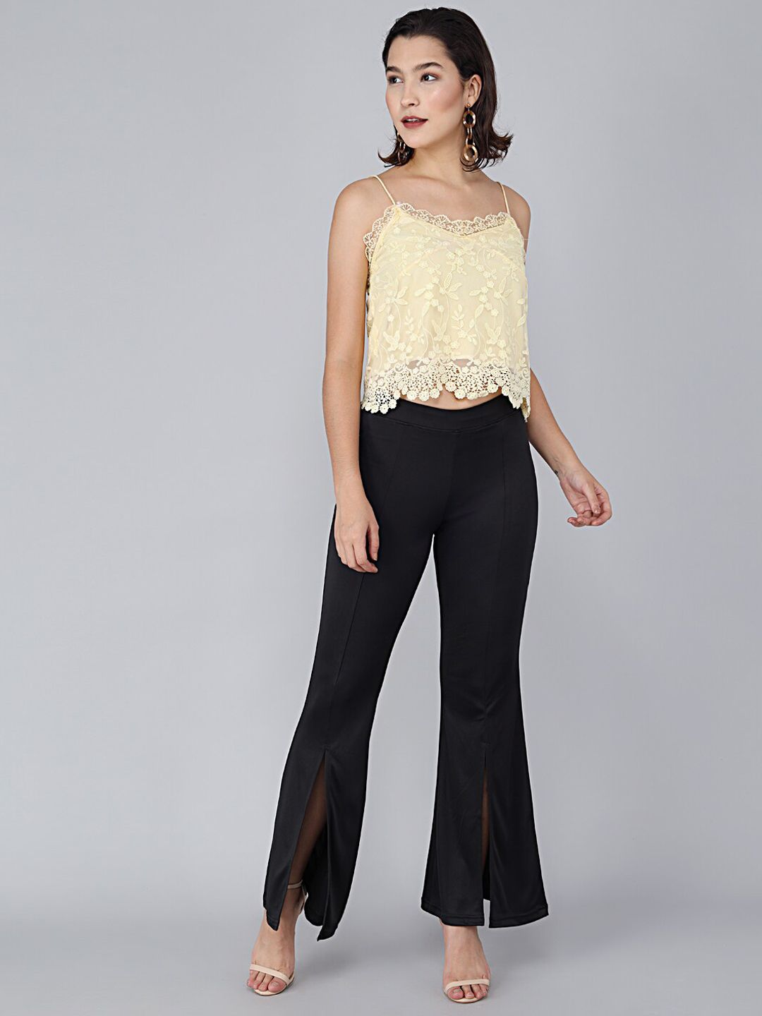 Kotty Women Black Solid Flared High-Rise Bootcut Trousers