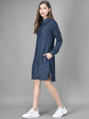 Kotty Women Denim Blue Solid A-Line Dress