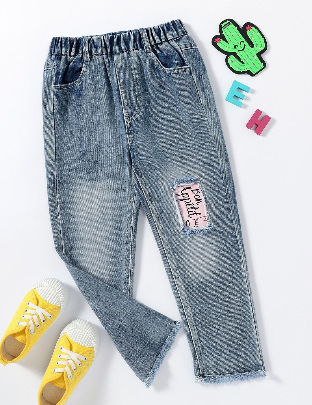 Kotty Girls Blue Jean Mildly Distressed Heavy Fade Jeans