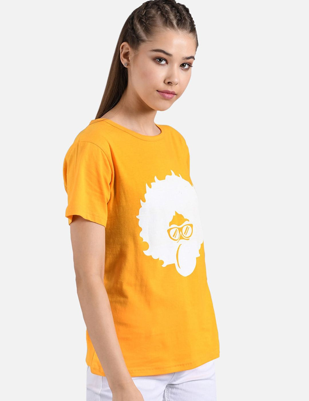 Kotty Women Yellow Printed Round Neck T-shirt