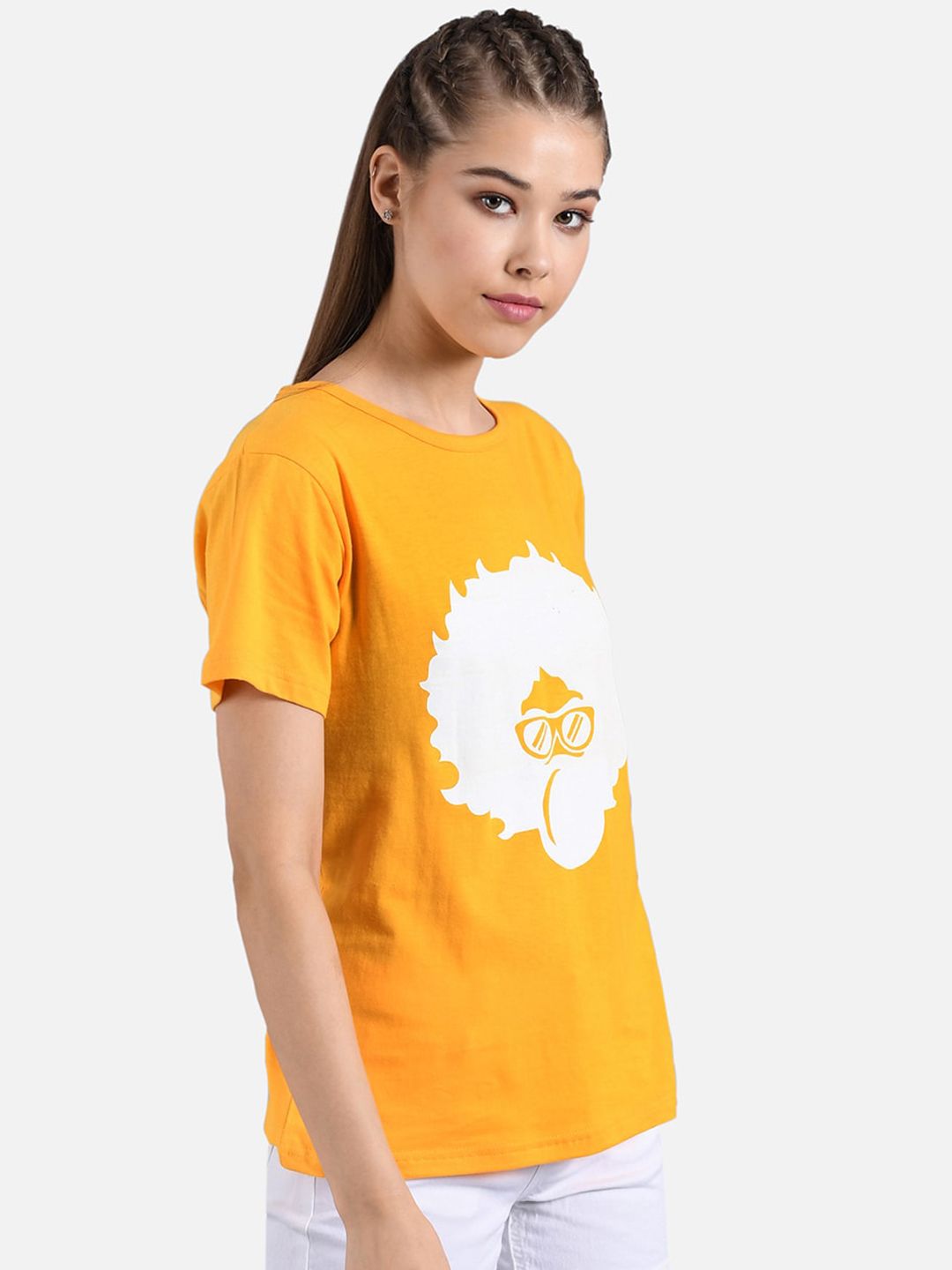 Kotty Women Yellow Printed Round Neck T-shirt