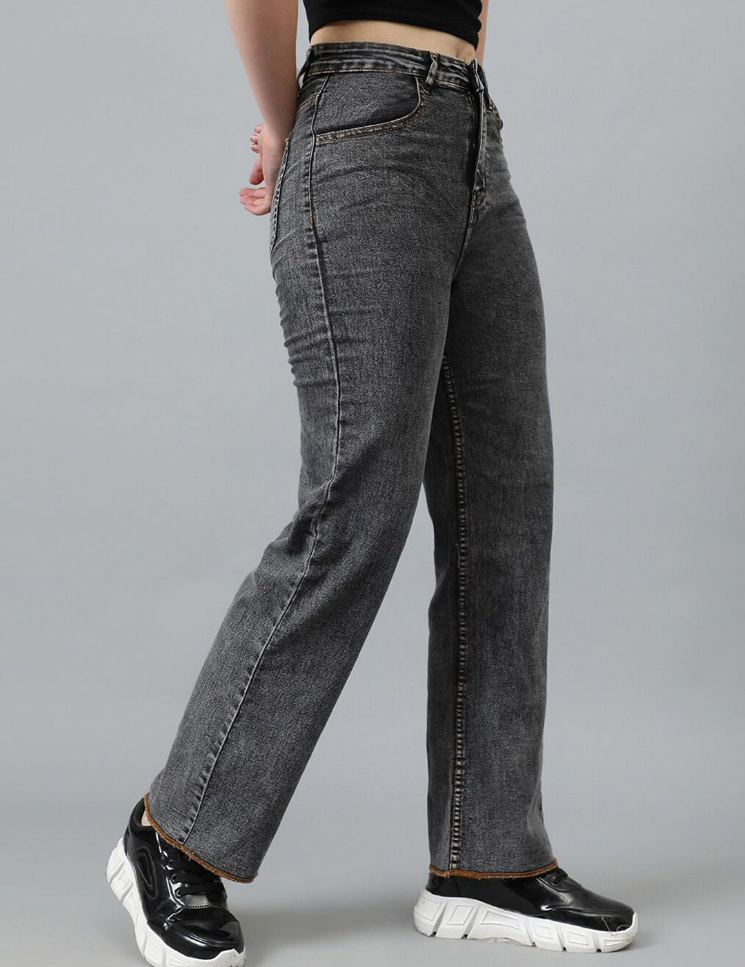 Kotty Women Jean Straight Fit Clean Look Light Fade Crinkle Stretchable Jeans