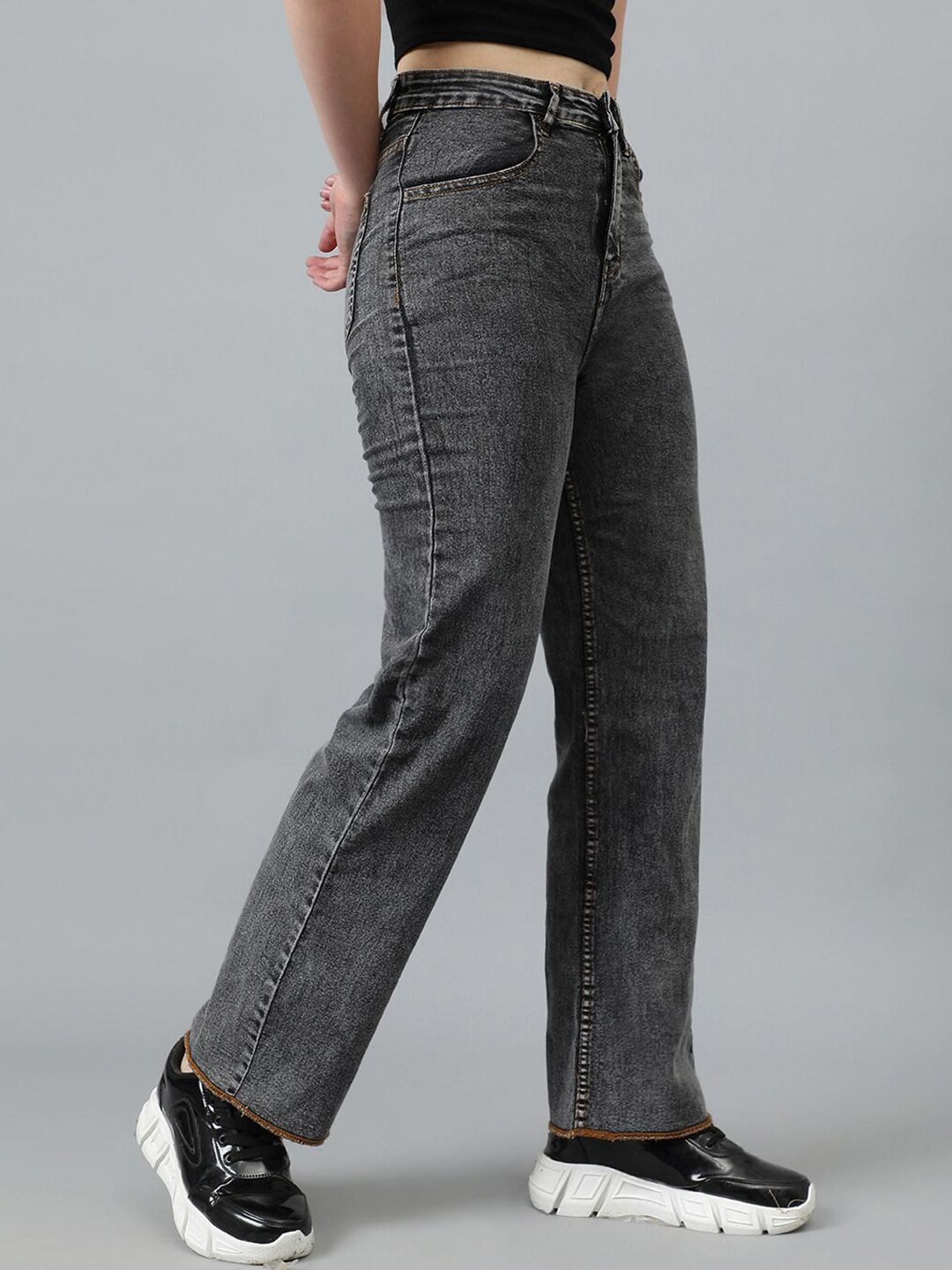 Kotty Women Jean Straight Fit Clean Look Light Fade Crinkle Stretchable Jeans