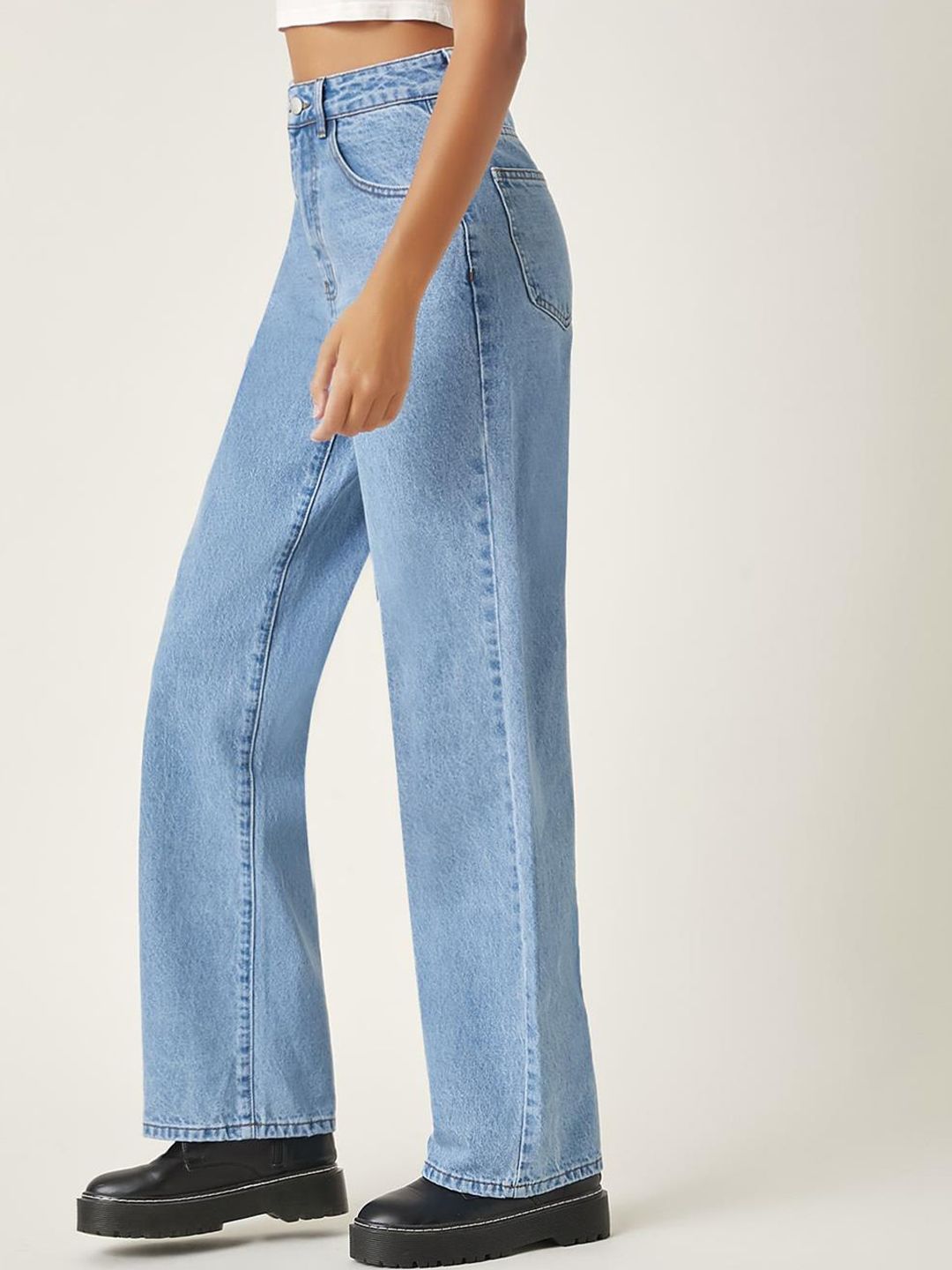 KOTTY Basics Women Jean Straight Fit High-Rise Clean Look Heavy Fade Stretchable Cotton Jeans