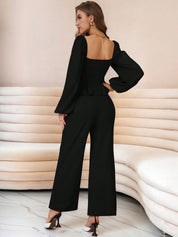 Kotty Square Neck Puff Sleeves Top With Trousers