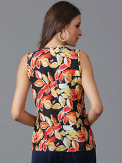 Kotty Black Floral Printed Crepe Top