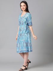 Kotty Ethnic Motifs Printed Midi Wrap Dress