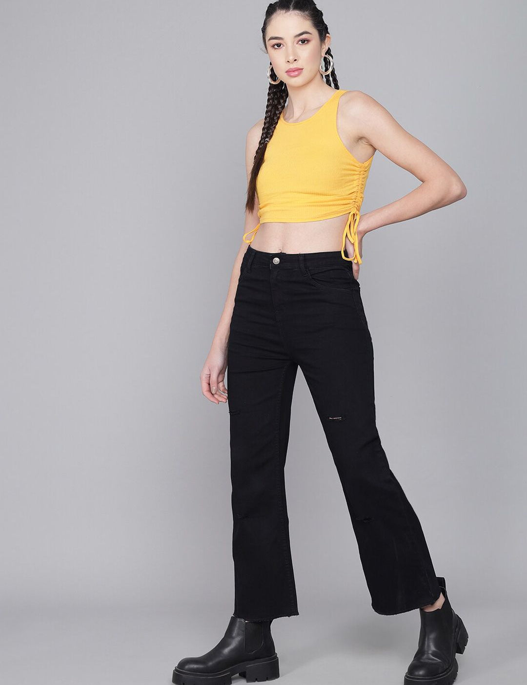 Kotty Women Blue Flared High-Rise Slash Knee Jeans