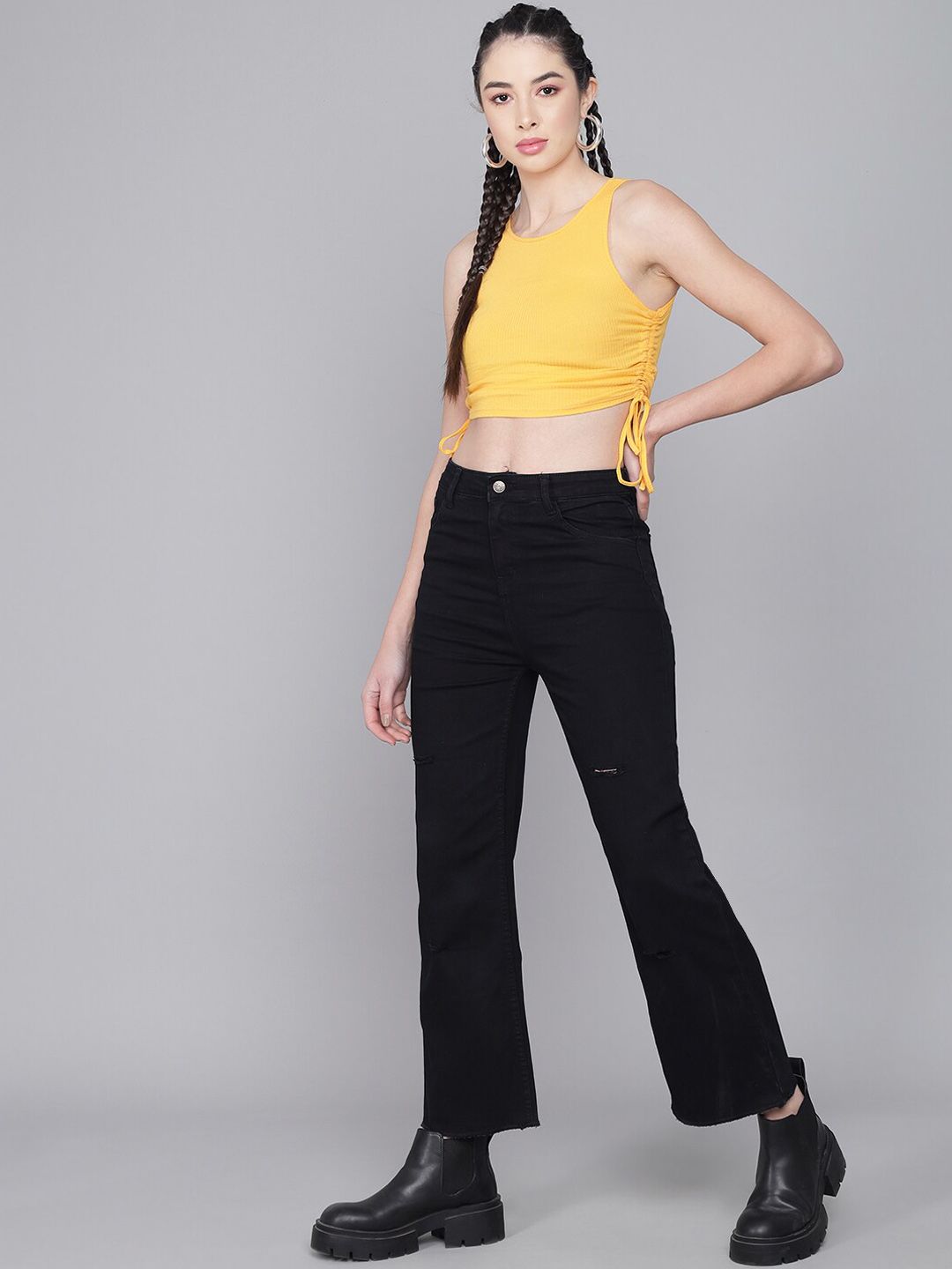 Kotty Women Blue Flared High-Rise Slash Knee Jeans