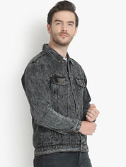 Kotty Men Black Solid Denim Jacket