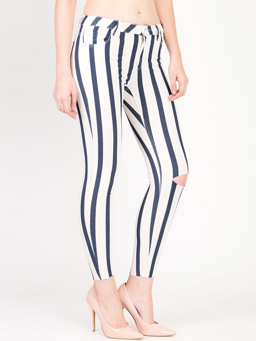 Kotty Women White & Black Skinny Fit High-Rise Clean Look Jeans