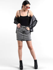 Kotty Women Grey Washed Denim Pencil Mini Skirt