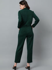 KOTTY BIZwear Green Notched Lapel Collar Blazer & Mid Rise Trouser