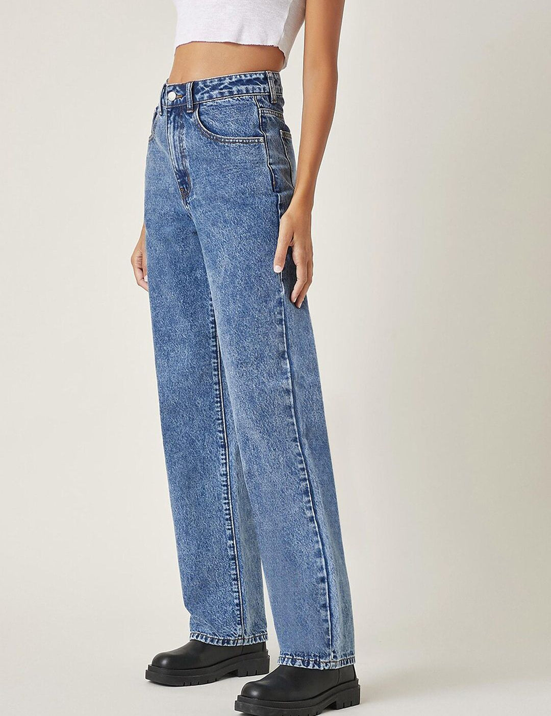 Kotty Women Straight Fit High-Rise Medium Shade Stretchable Cotton Lycra Blend Jeans