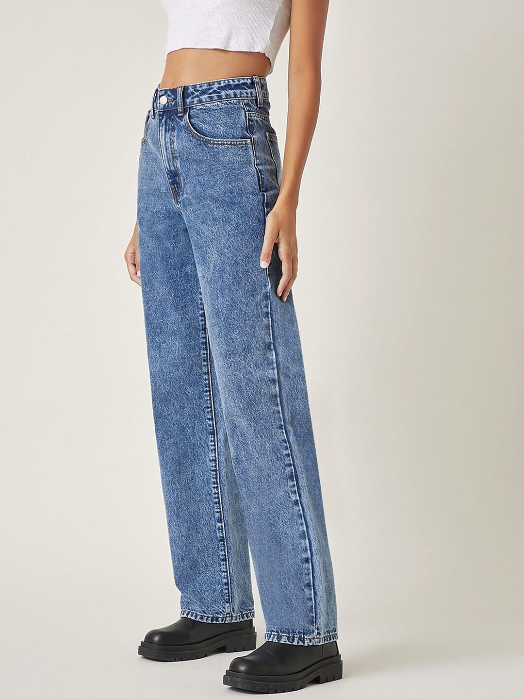 Kotty Women Straight Fit High-Rise Medium Shade Stretchable Cotton Lycra Blend Jeans