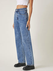 Kotty Women Straight Fit High-Rise Medium Shade Stretchable Cotton Lycra Blend Jeans