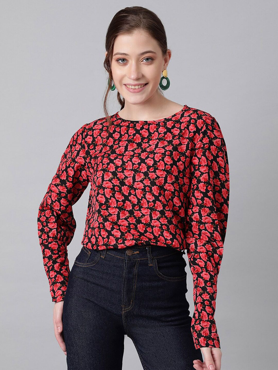 Kotty Black Floral Print Crepe Top