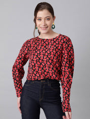Kotty Black Floral Print Crepe Top