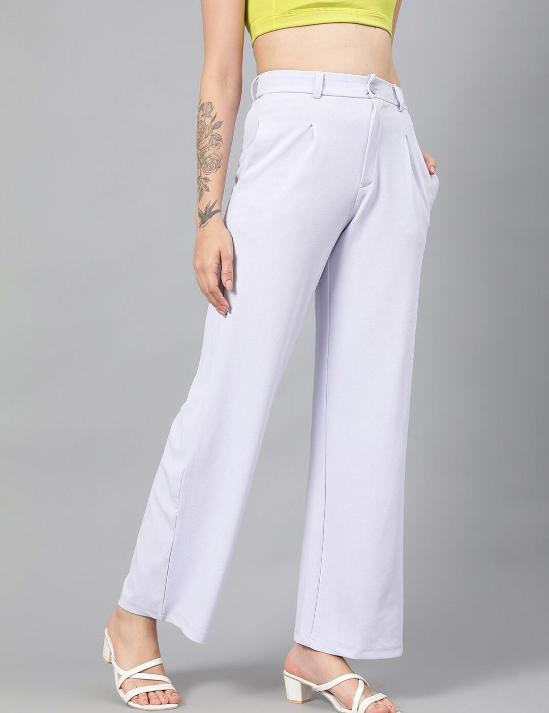 Kotty Women Purple Relaxed Straight Leg Fit High-Rise Easy Wash Parallel Trousers