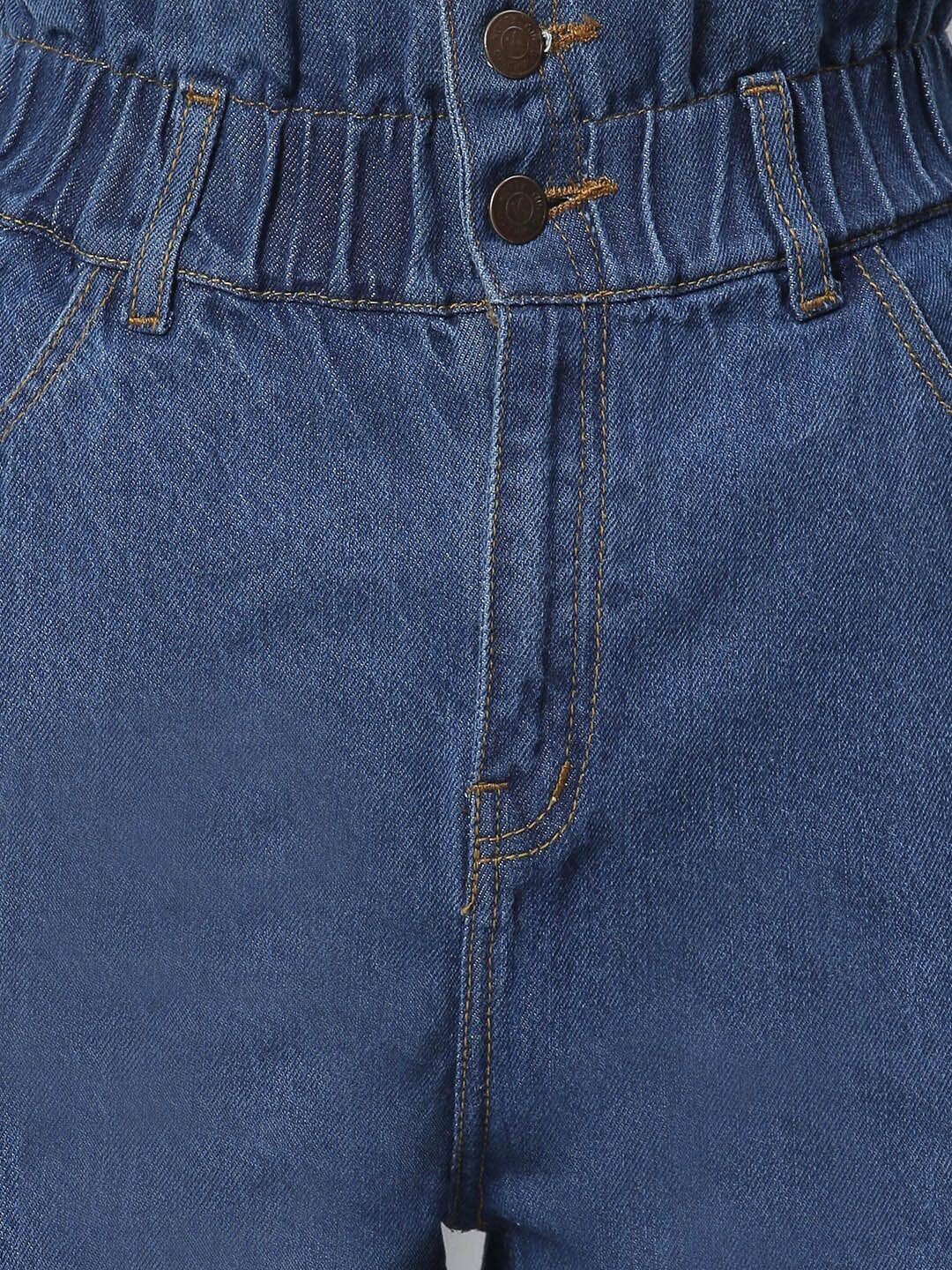 Kotty Women Blue Boyfriend Fit High-Rise Cotton Clean Look Jeans