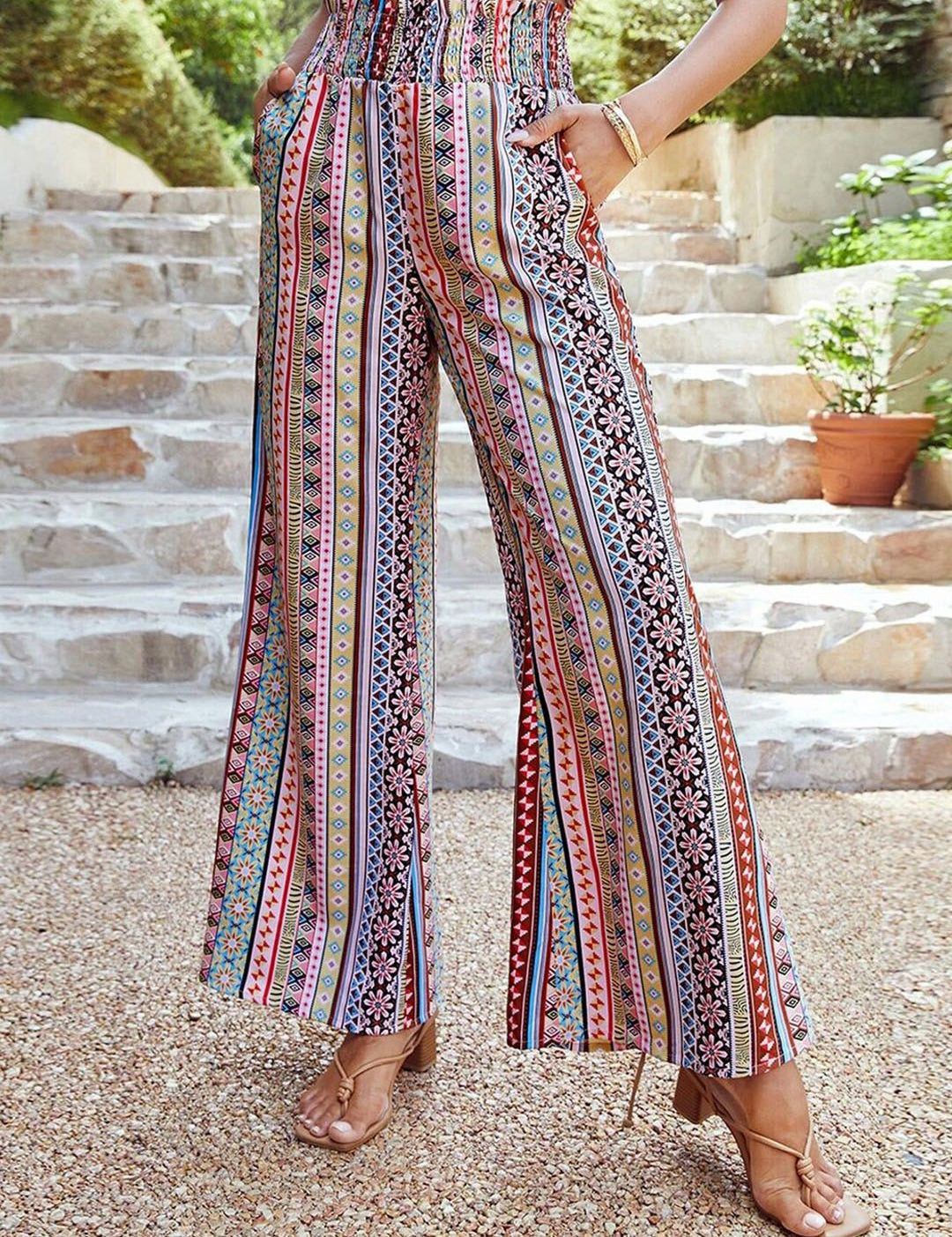 Kotty Women Striped Relaxed High-Rise Easy Wash Trousers