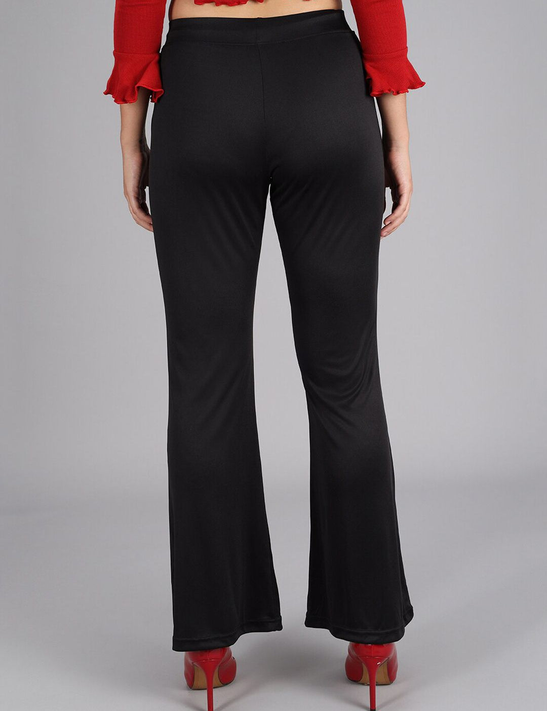 Kotty Women Black Flared High-Rise Bootcut Trousers