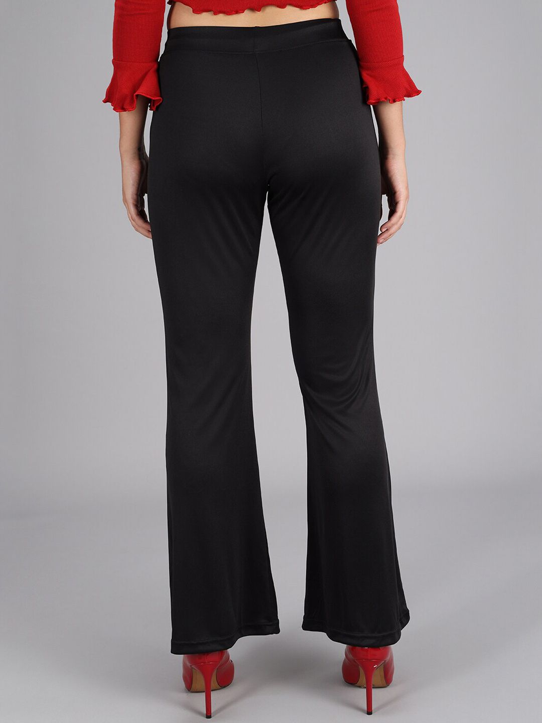 Kotty Women Black Flared High-Rise Bootcut Trousers