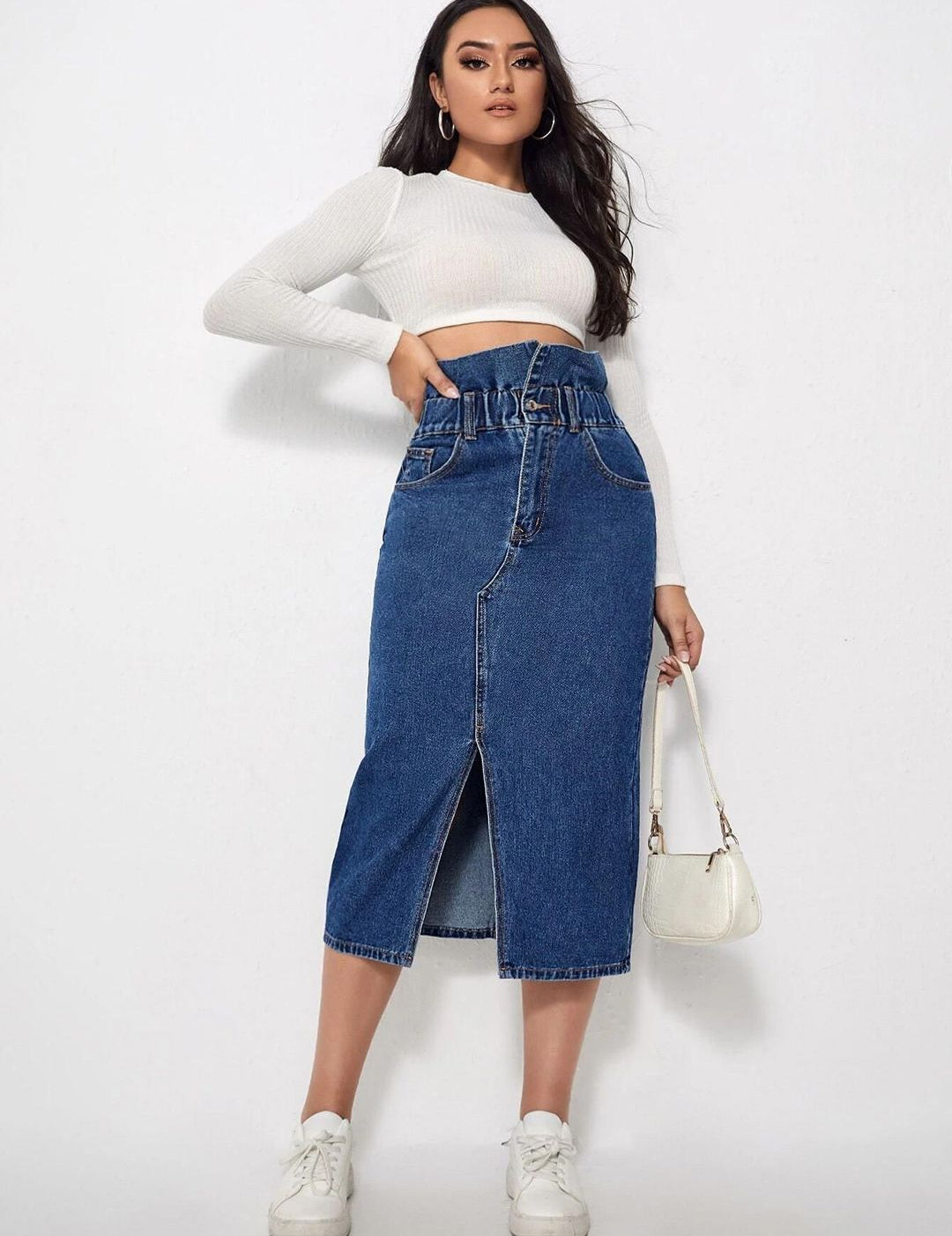 Kotty Denim Pencil Midi Skirt