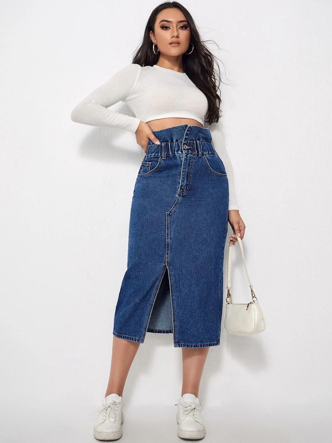 Kotty Denim Pencil Midi Skirt