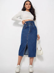 Kotty Denim Pencil Midi Skirt