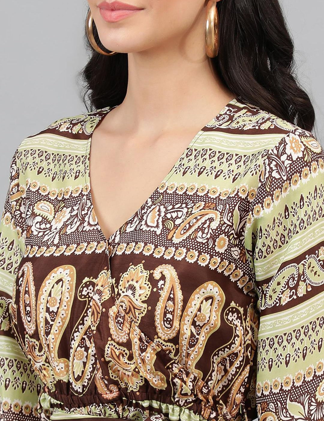 Kotty Brown & Yellow Ethnic Motifs Printed Wrap Maxi Dress