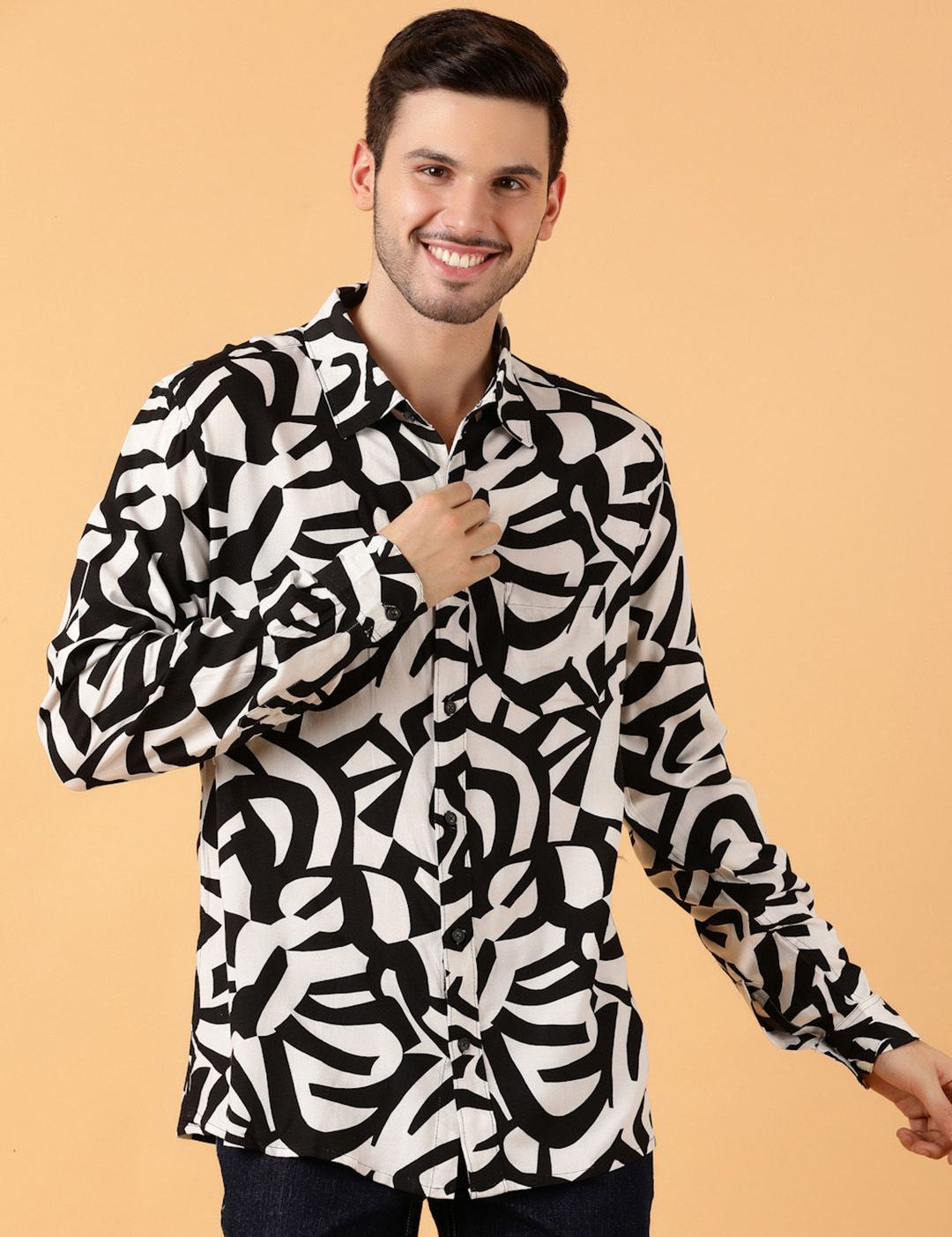 Kotty Men Relaxed Spread Collar Graphic Printed Cotton Casual Shirt