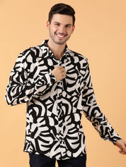 Kotty Men Relaxed Spread Collar Graphic Printed Cotton Casual Shirt