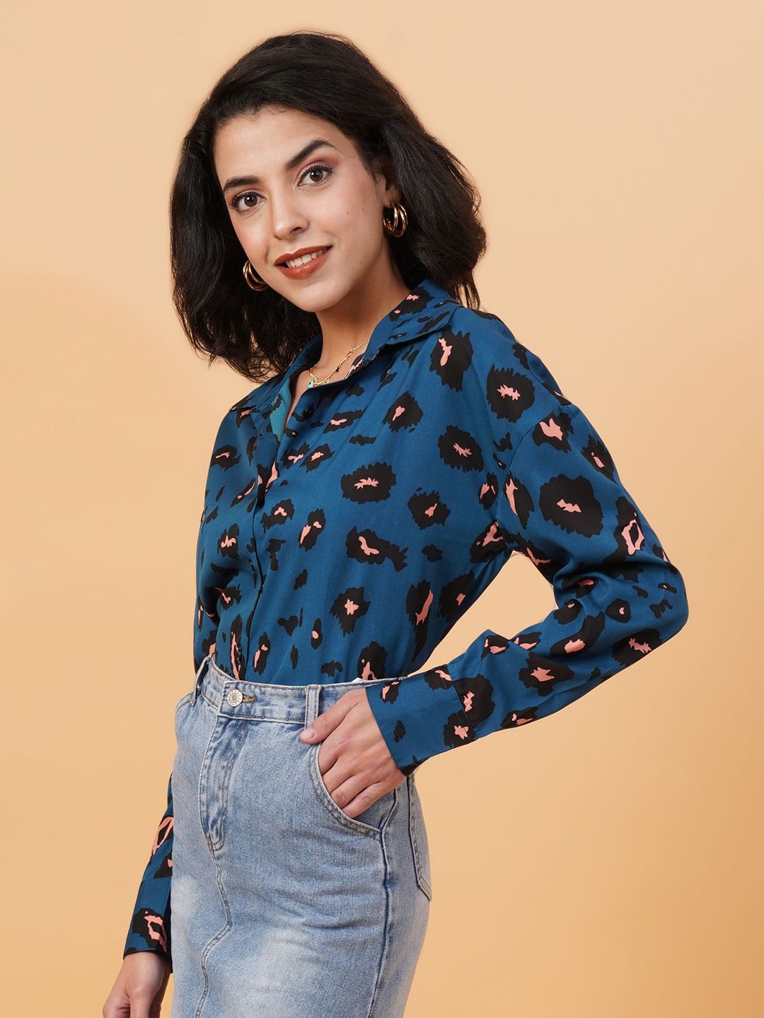 Kotty Blue Abstract Printed Casual Shirt