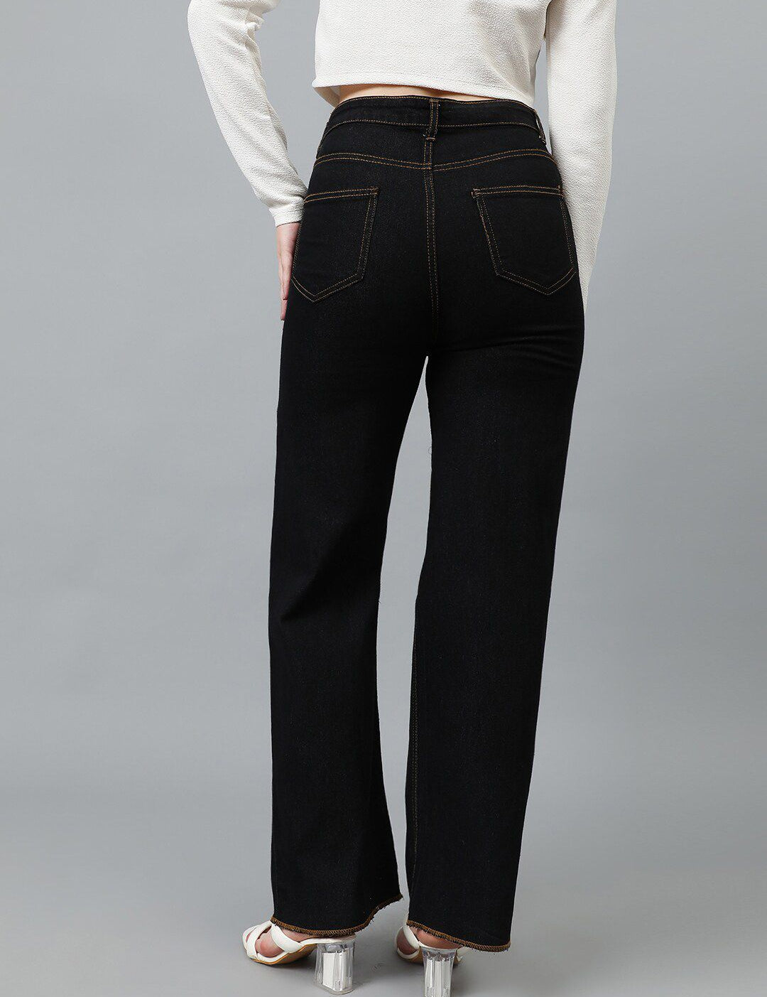 Kotty Women Black Jean Straight Fit High-Rise Highly Distressed Stretchable Jeans